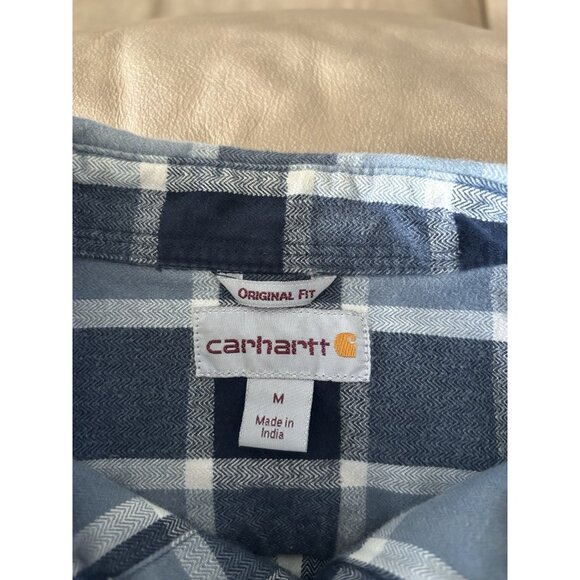 Carhartt Original Fit Blue Plaid Button Down Shirt Men's Medium Cowboy Western - Picture 4 of 13
